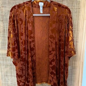 Maeve and Rust Floral Burnout Velvet Kimono
